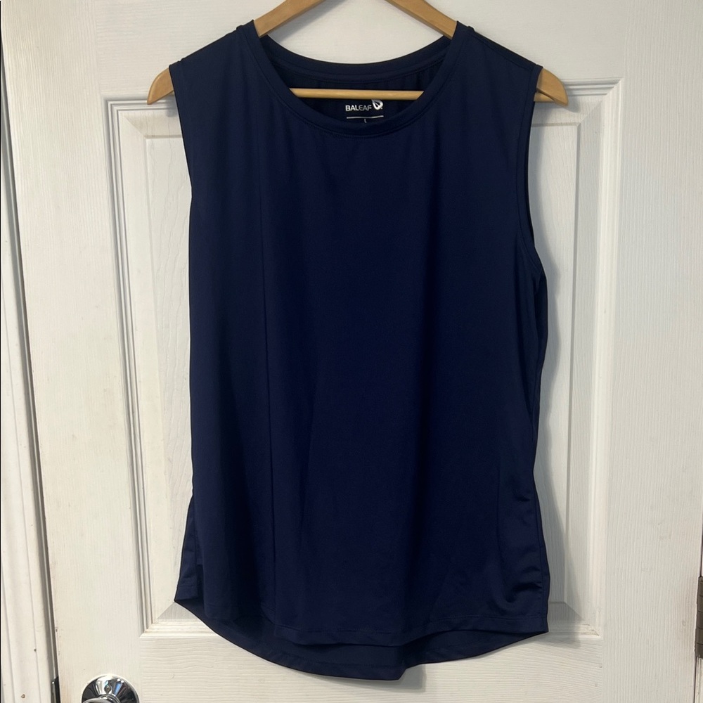 Baleaf Women's Athletic Workout Tank Navy Blue Activewear Fitness Stretch Sz L